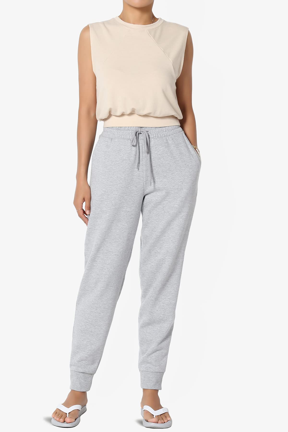 TheMogan Active Lounge Comfy Cotton Blend Drawstring Waist Jogger Sweatpants for Women - Soft Casual Workout Pants with Pockets, Perfect for Yoga, Running, Travel & Lounging at Home
