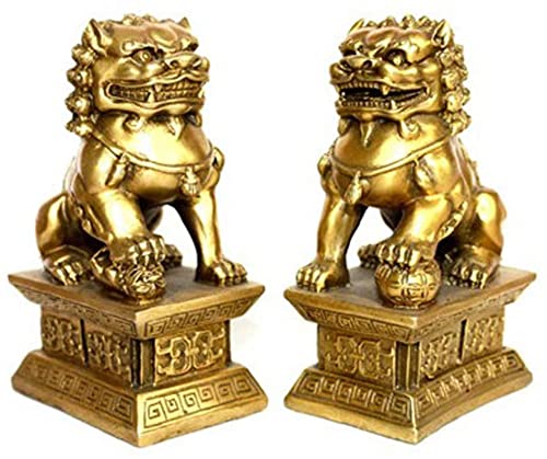 Golden Fu Dog Statues Pair - Chinese Feng Shui Guardian Lions for Home & Office Decor, Wealth Attracting Figurines | Perfect for Living Room, Garden, or Desk Display