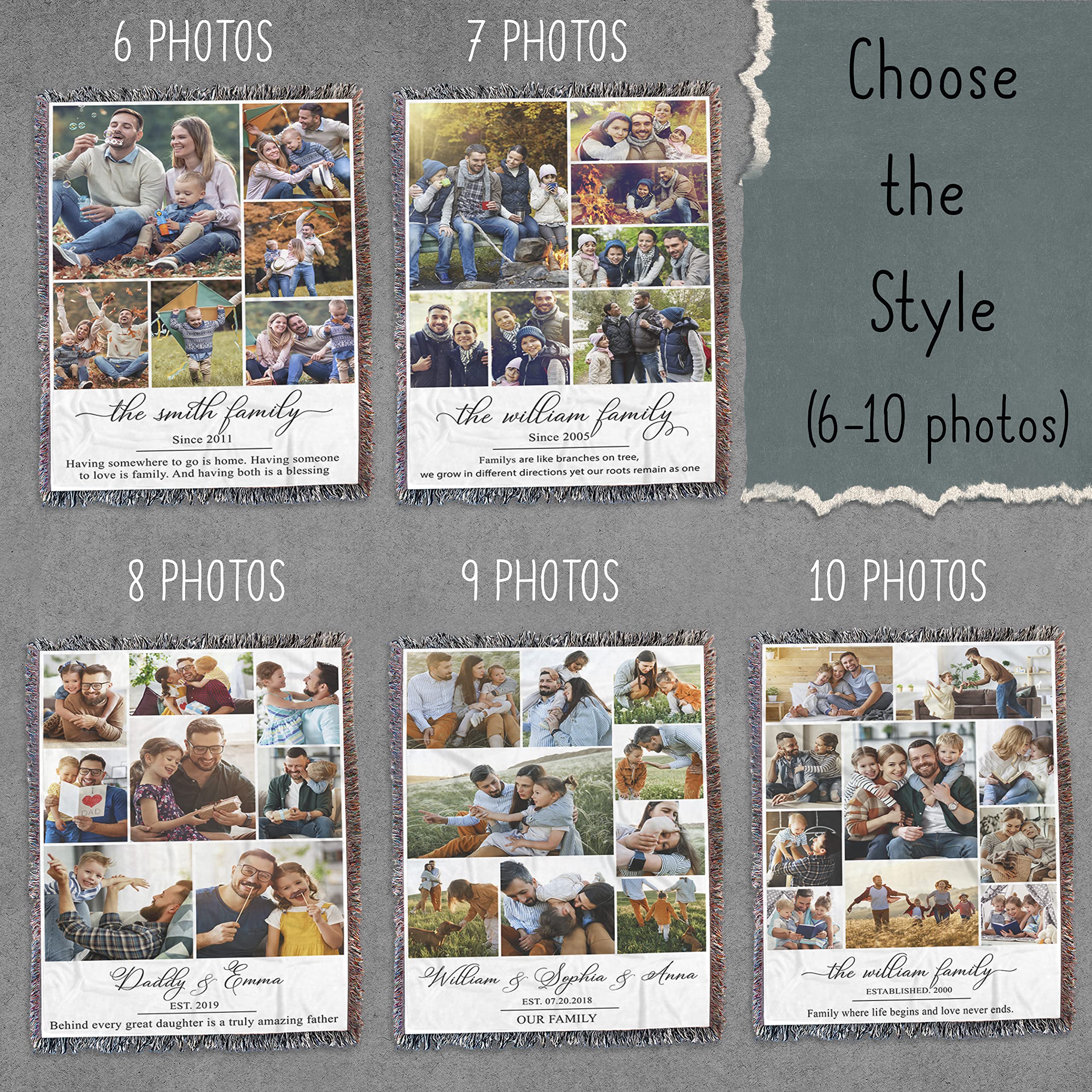 Custom Photo Blanket Personalized with Names for Family - Wedding, Anniversary, Christmas & Thanksgiving Gift - 50x60 Inch Woven Throw Blanket for Home Decor, Couch & Bed - Great for Gifts & Special Occasions
