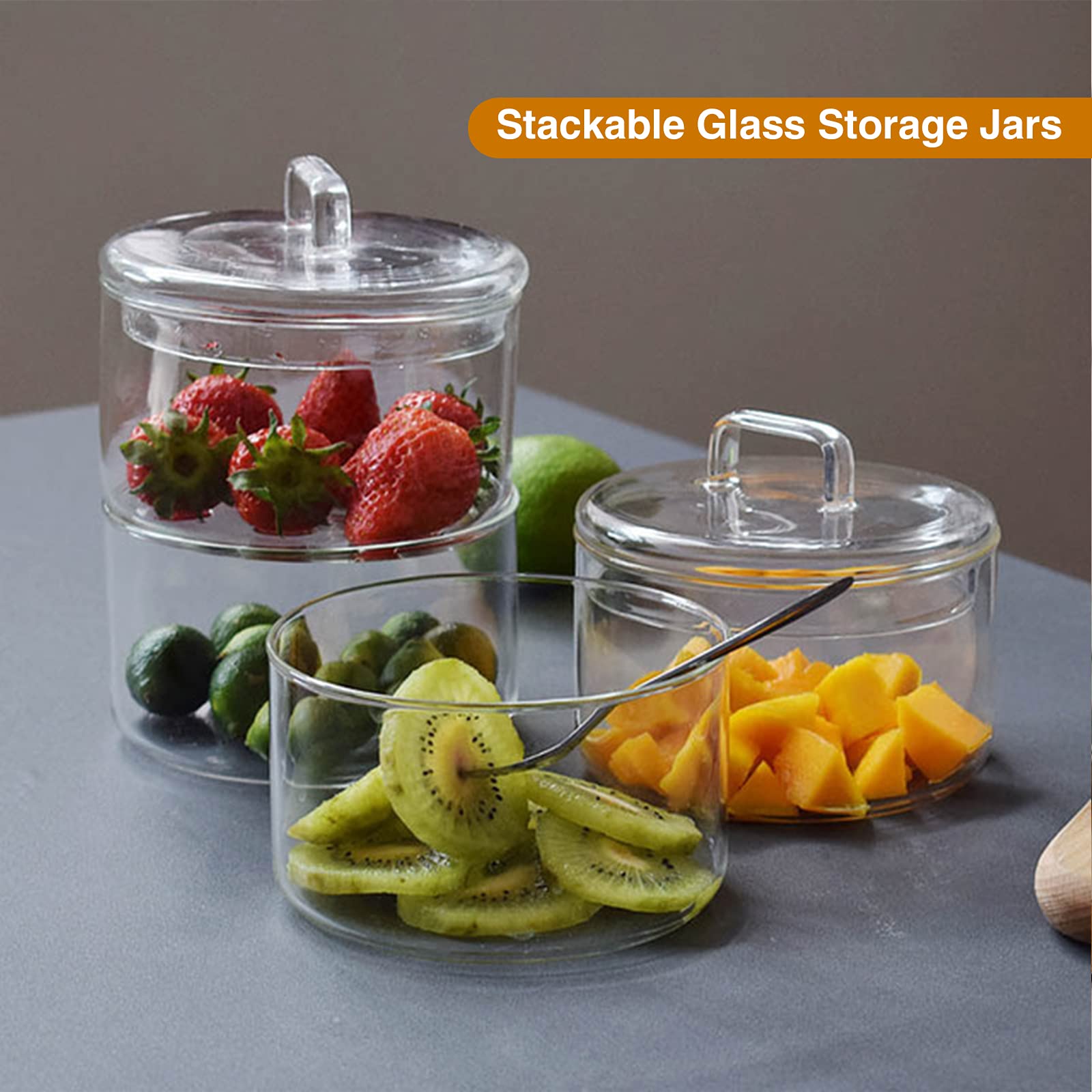 Glass Storage Jars with Airtight Lids - Multi-Tier Stackable Food Containers for Kitchen Pantry Organization - Hermetic Canning Jars (Set of 2) - Perfect for Storing Dry Goods, Spices & Meal Prep