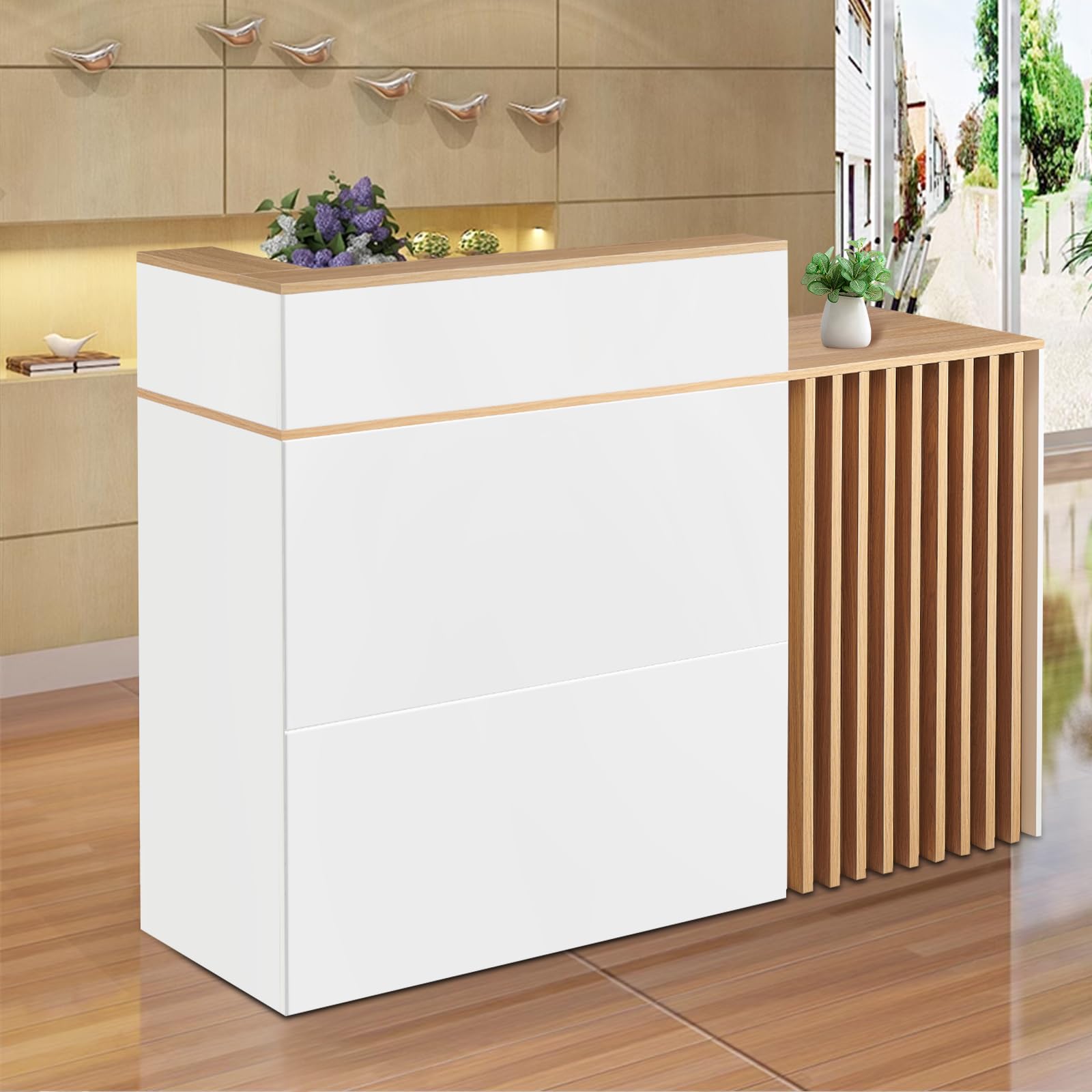 Modern Reception Desk with Counter & Lockable Storage Drawers - 63