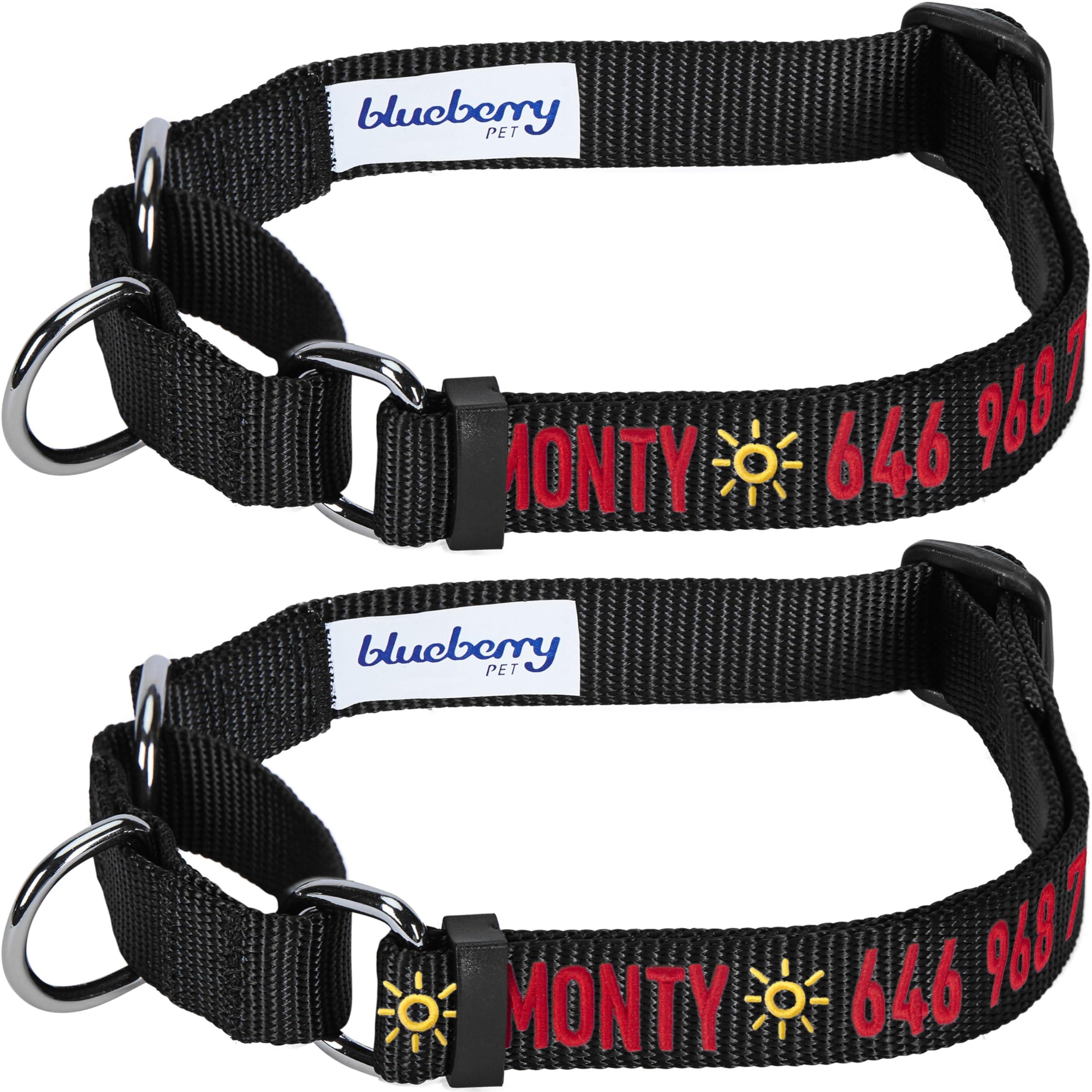 Personalized Martingale Dog Collar - Adjustable Safety Training Collar with Custom Embroidered Pet Name & Phone Number - Medium Black Blueberry Pet Essentials - Perfect for Walks, Training & Outdoor Adventures