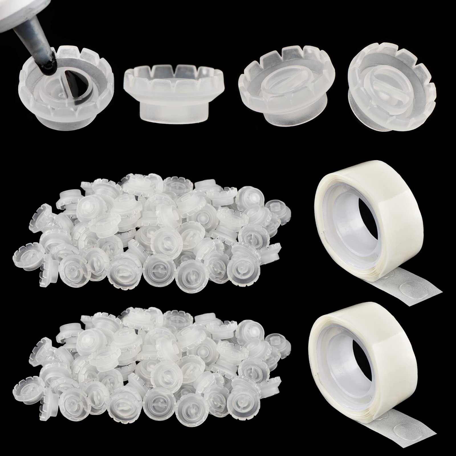 200PCS Lash Glue Ring Cup with 2 Slots - Eyelash Extension Glue Holder with 2 Rolls Glue Points - Professional Volume Fan Lash Supplies Kit for Salon & Home Use