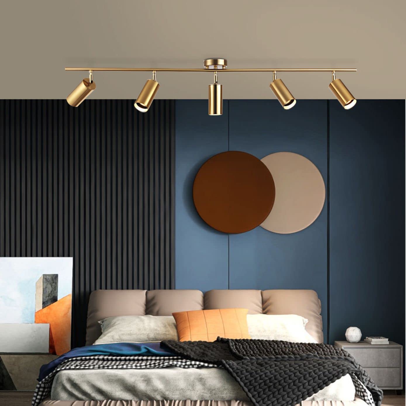 KCO Lighting Modern 5-Lights LED Track Lighting Kit - Brushed Brass Adjustable Flush Mount Ceiling Spotlights for Kitchen, Dining Room & Living Room - Mid Century Gold Light Fixture (5 Lights) - Perfect for Task Lighting and Accent Illumination