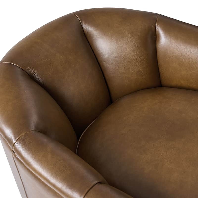 **Misha Barrel Armchair with Genuine Leather – Modern Living Room Chair for Home, Office & Lounge – Comfortable Leather Accent Chair**