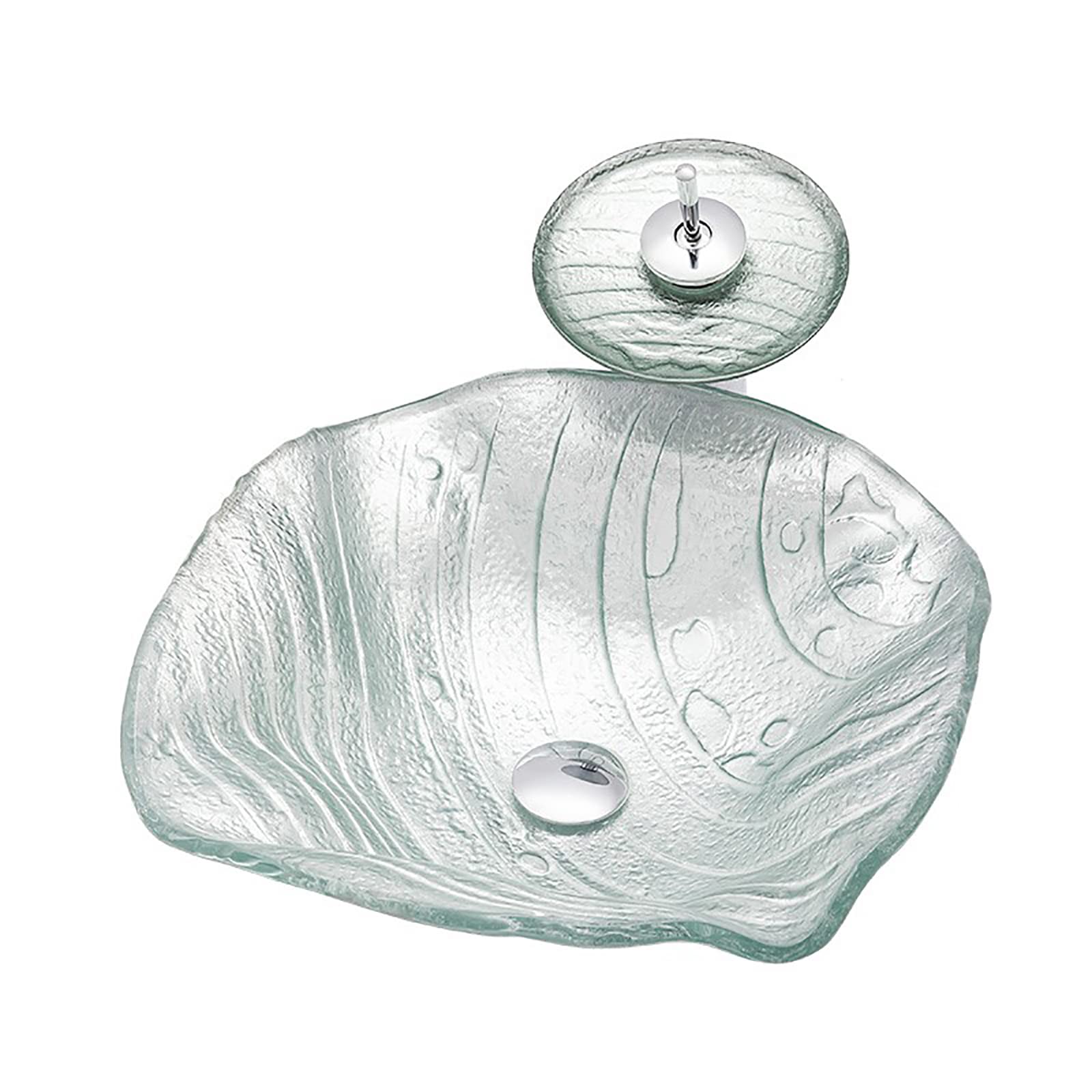 White Leaf-Shaped Tempered Glass Vessel Sink for Bathroom Vanity | Above Counter Lavatory Sink Bowl with Faucet & Drain Combo | Modern Artistic Bathroom Decor for Home & Hotel Renovation