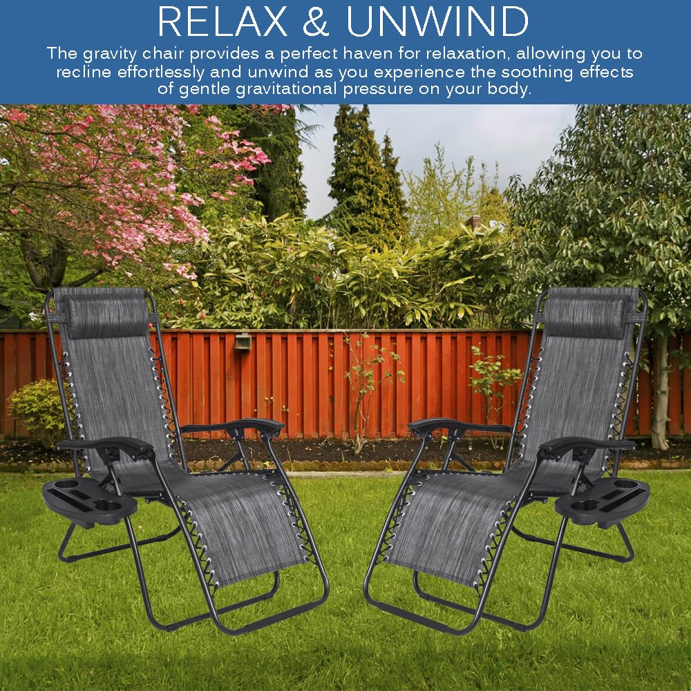 EZONE Zero Gravity Lounge Chair - Adjustable Reclining Outdoor Patio Chair with Steel Mesh & Cup Holder - Foldable Recliner for Pool, Beach, Camping - Includes Comfort Pillows - Perfect for Relaxing in Backyard, Garden or Vacation (Brown)