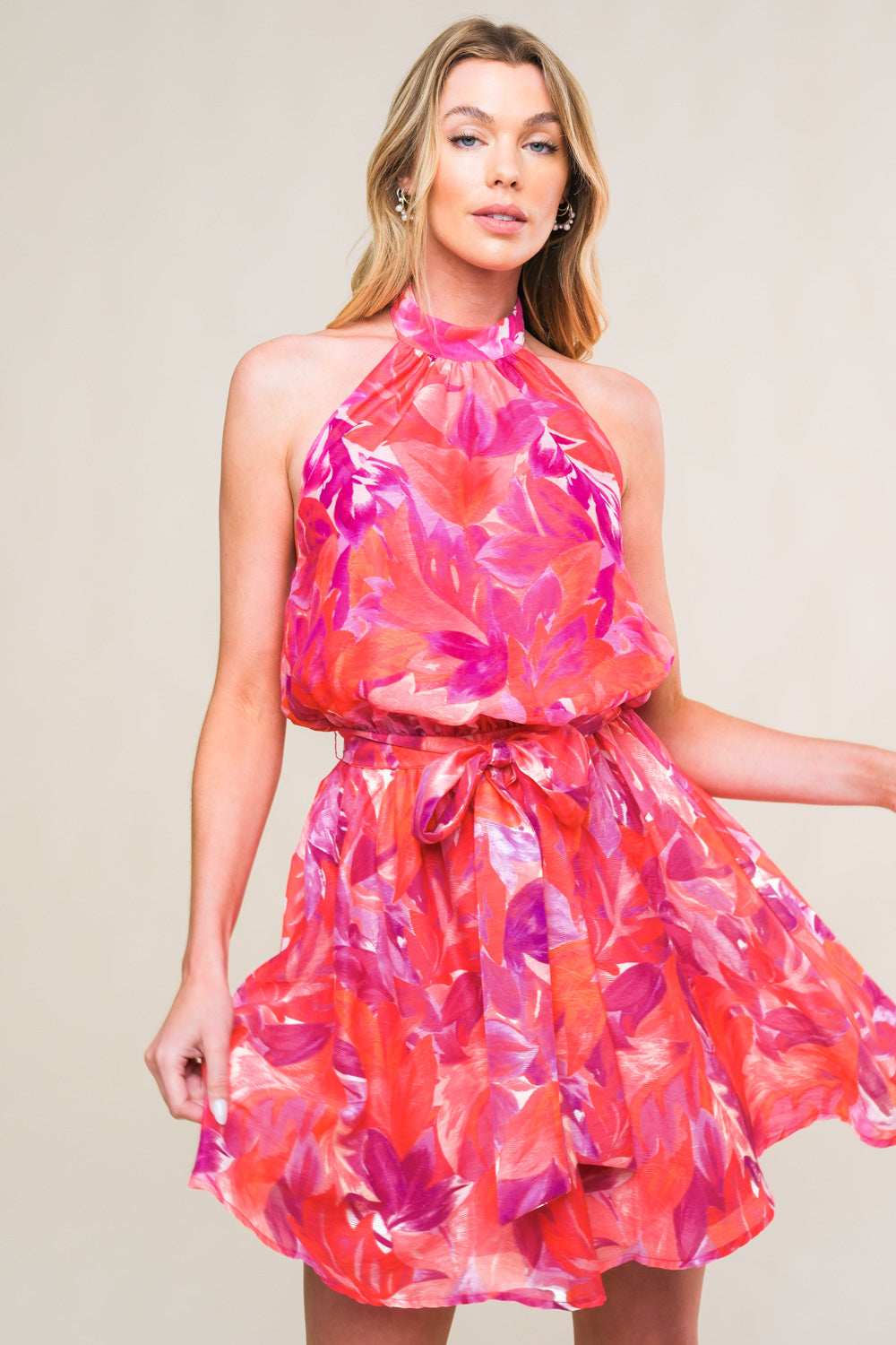 Pink Paradise Halter Mini Dress in Fuchsia - Sexy Summer Party Outfit for Women | Perfect for Beach Vacations, Night Out & Date Nights