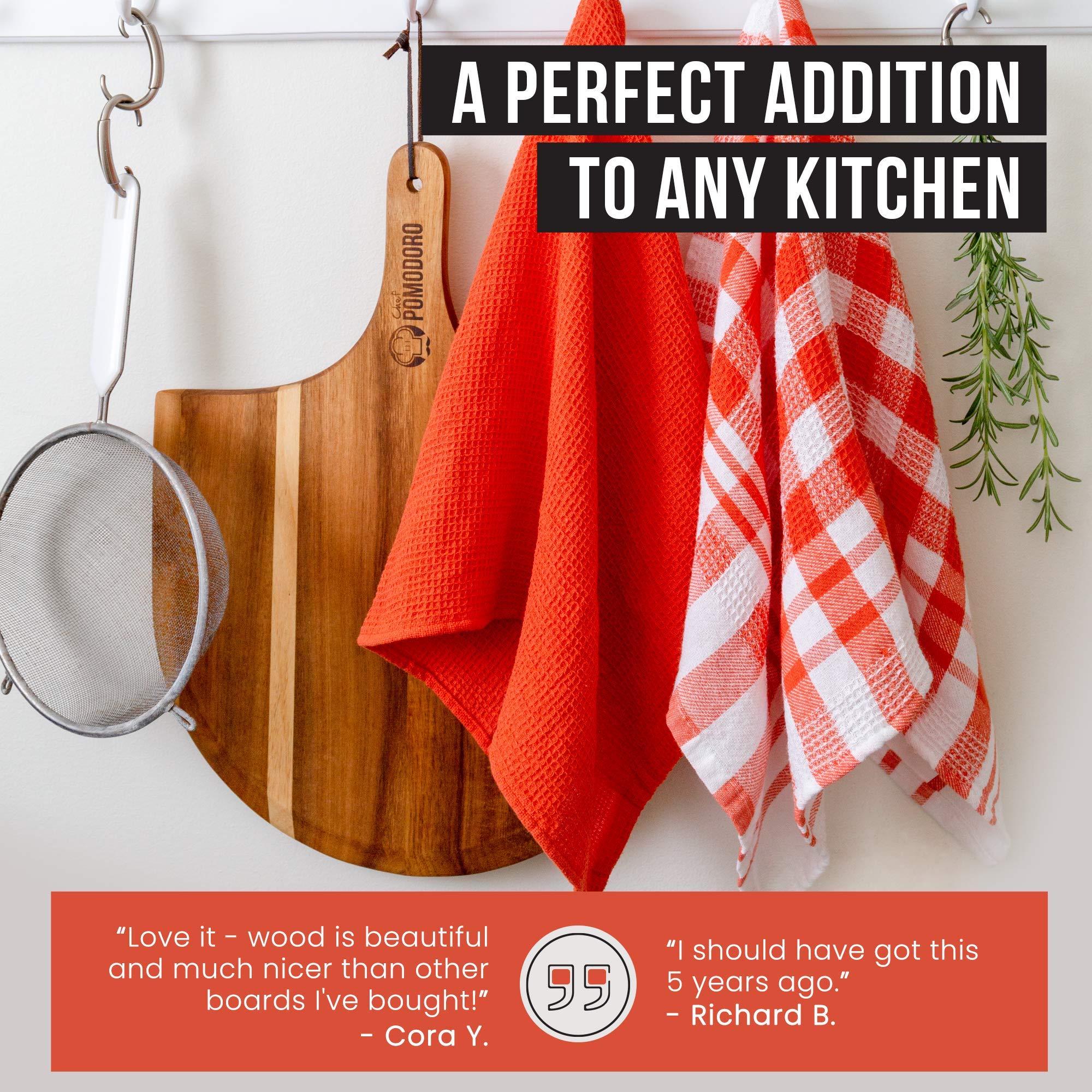 Premium Acacia Wood Pizza Peel & Charcuterie Board - Natural Pizza Paddle for Baking Homemade Pizza, Bread & Serving Charcuterie - Perfect for Oven, Grill & Entertaining - Chef Pomodoro Collection