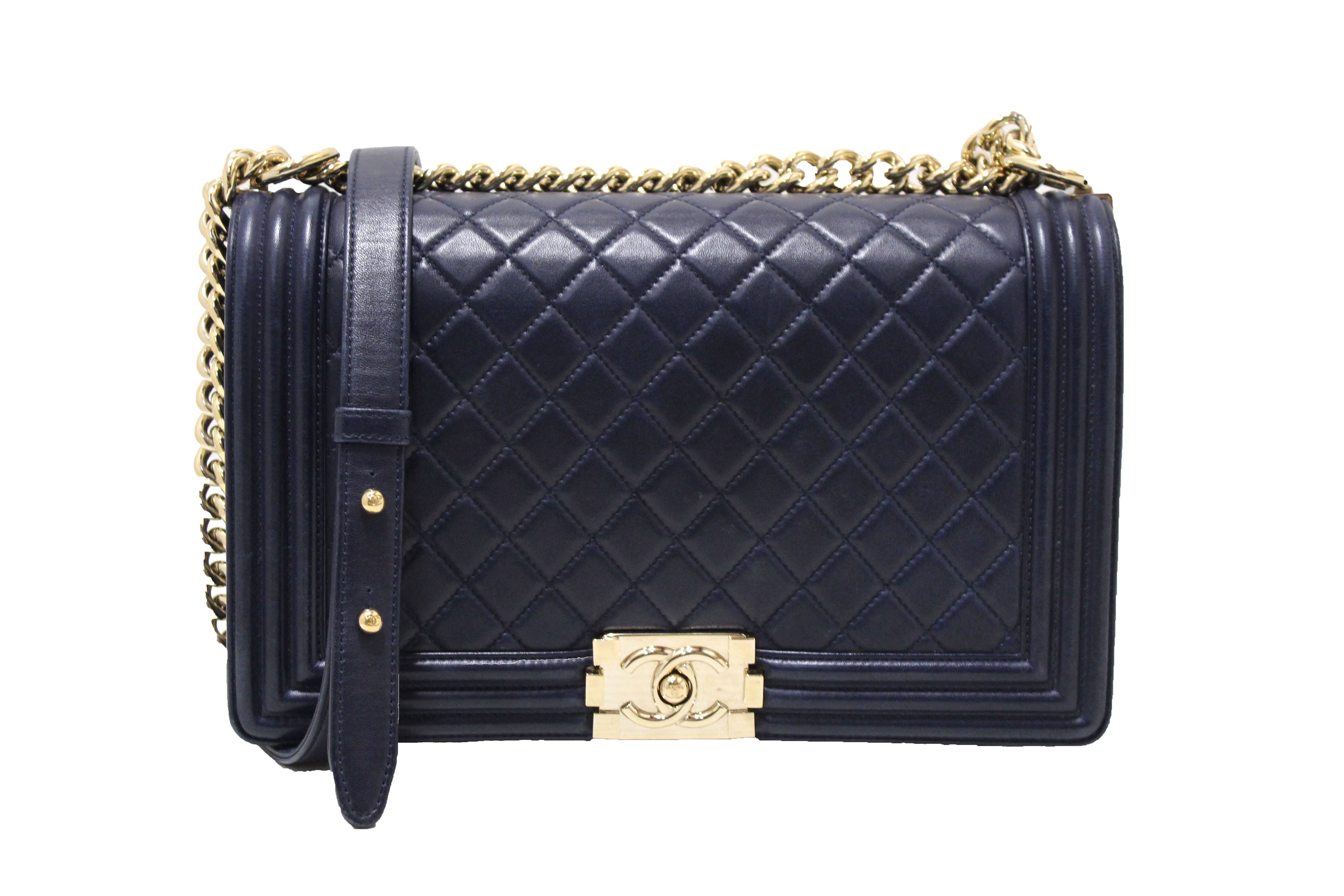 Authentic Chanel Blue Quilted Lambskin Leather New Medium Boy Shoulder Bag - Luxury Designer Handbag for Women, Perfect for Date Night, Parties & Special Occasions