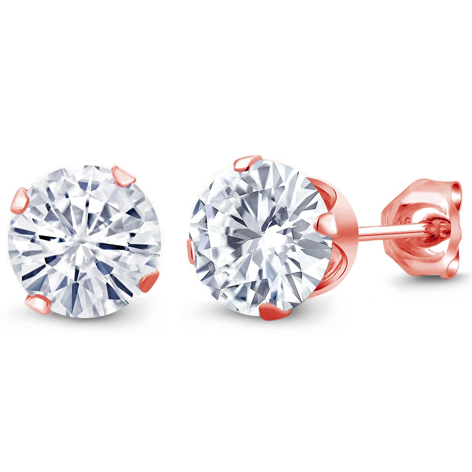 18K Rose Gold Plated Silver Stud Earrings with 2.40cttw Round Moissanite for Women & Men | Gem Stone King | Perfect for Weddings, Anniversaries & Everyday Elegance