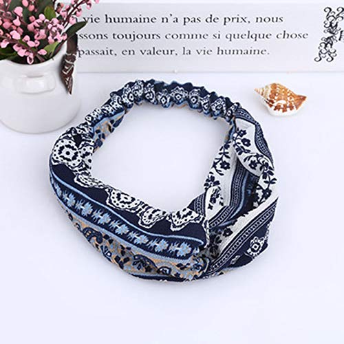 Floral Print Elastic Headband for Women - Adjustable Turban Hair Band & Scrunchie (Navy Blue) - Perfect for Workouts, Yoga, and Everyday Styling
