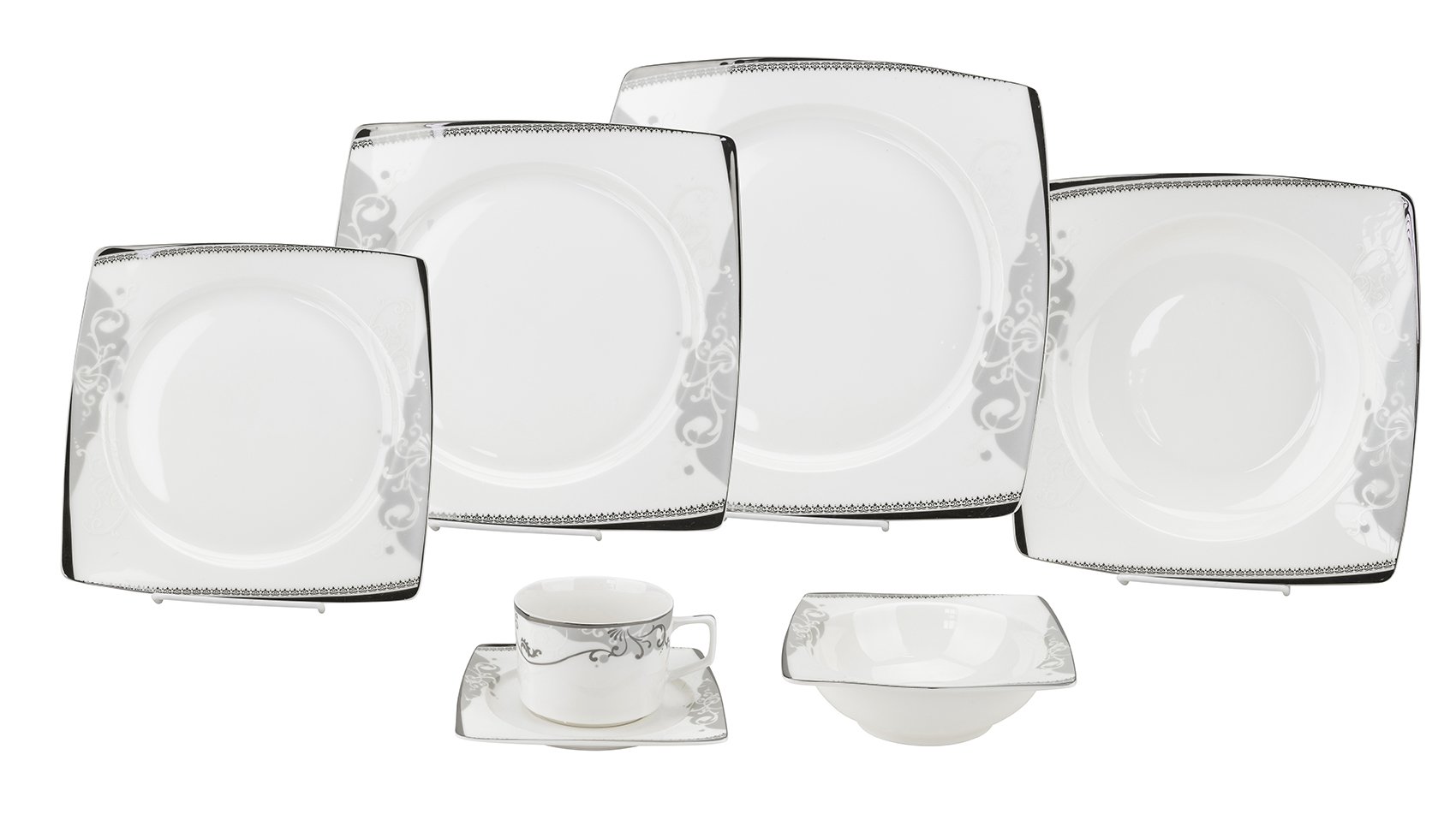 28-Piece Porcelain Dinnerware Set - Elegant Bone China Service by Lorren Home Trends | Includes Dinner Plates, Soup Bowls, Salad Plates, Butter Dishes, Coffee Cups with Saucers & Dessert Bowls | Perfect for Formal Dining, Dinner Parties & Holiday Entertaining