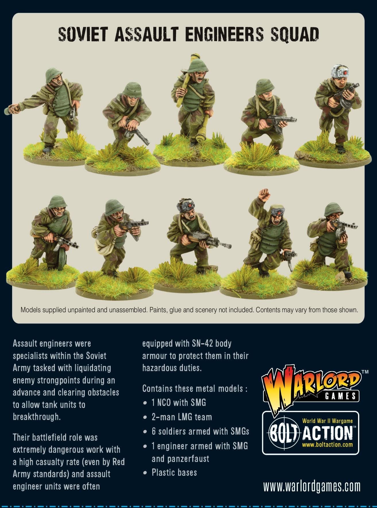 Warlord Games Bolt Action Soviet Assault Engineers Squad - 28mm WWII Miniatures for Tabletop Wargaming & Historical Strategy Games