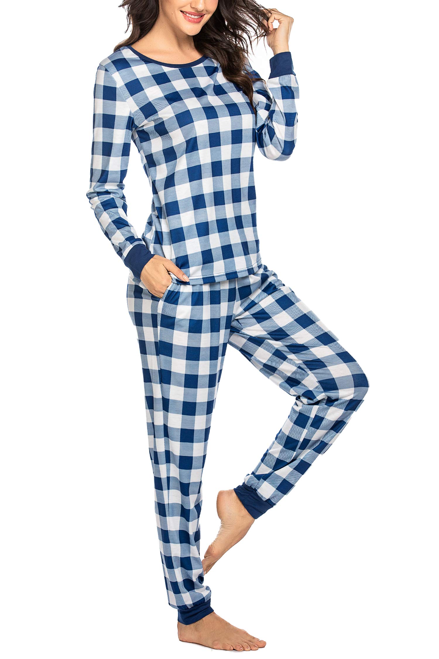 Ekouaer Women's Pajama Set - Soft Long Sleeve Top & Jogger Pants Lounge Outfit with Pockets | Cozy Sleepwear for Nighttime & Relaxing at Home