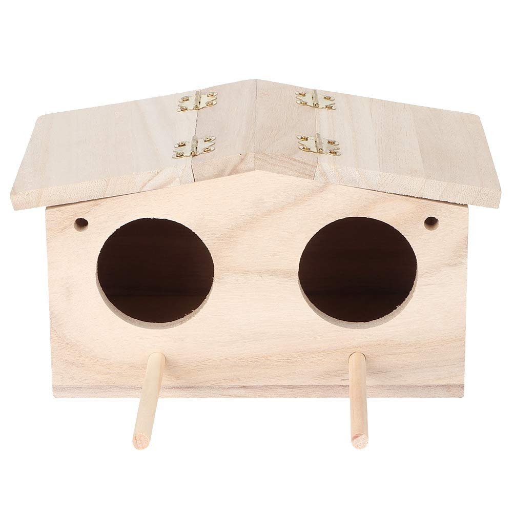 Wooden Bird House for Parrots & Swallows - Hanging Nesting Box Cage with Perch, Natural Wood Birdhouse Accessories for Breeding & Shelter (Perfect for Outdoor Gardens, Aviaries & Backyard Bird Watching)