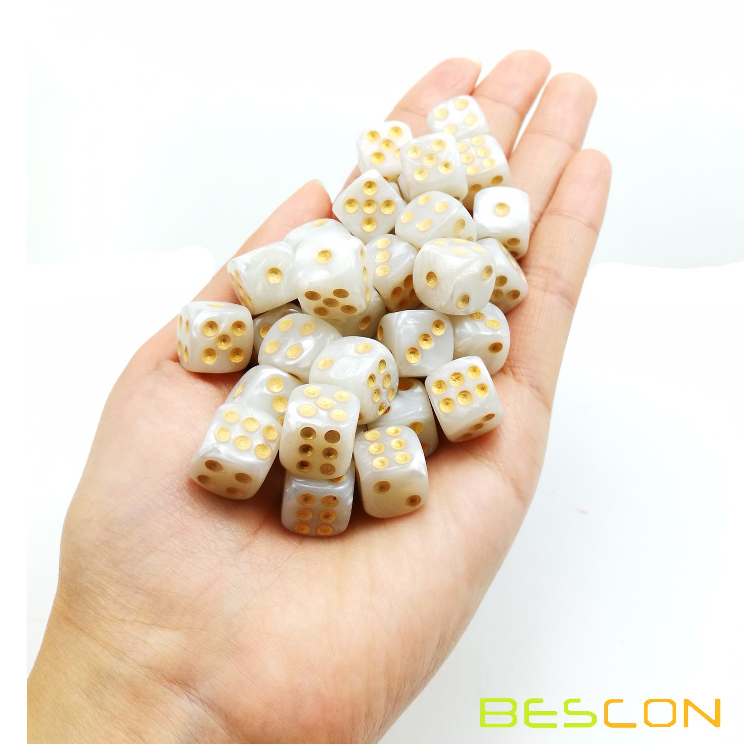 Bescon 12mm Six-Sided Dice Set - 36 White Marble Dice in Brick Box | Perfect for Board Games, RPGs, D&D, and Casino Night