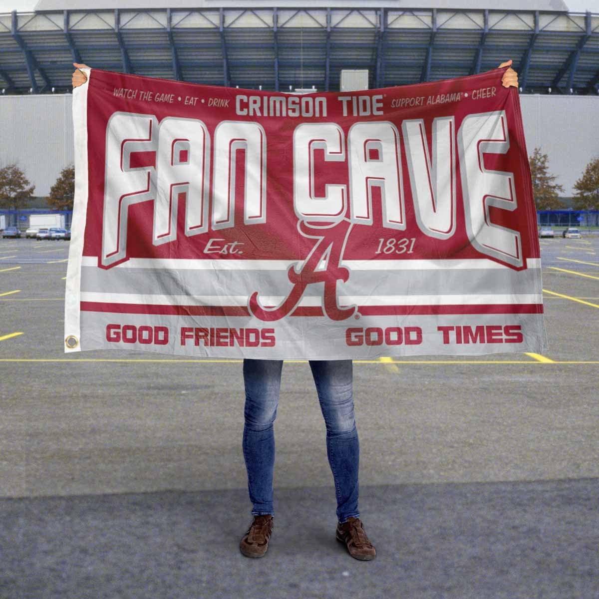 Alabama Crimson Tide Fan Cave Banner Flag - College Football Decor for Man Cave, Game Room & Tailgating