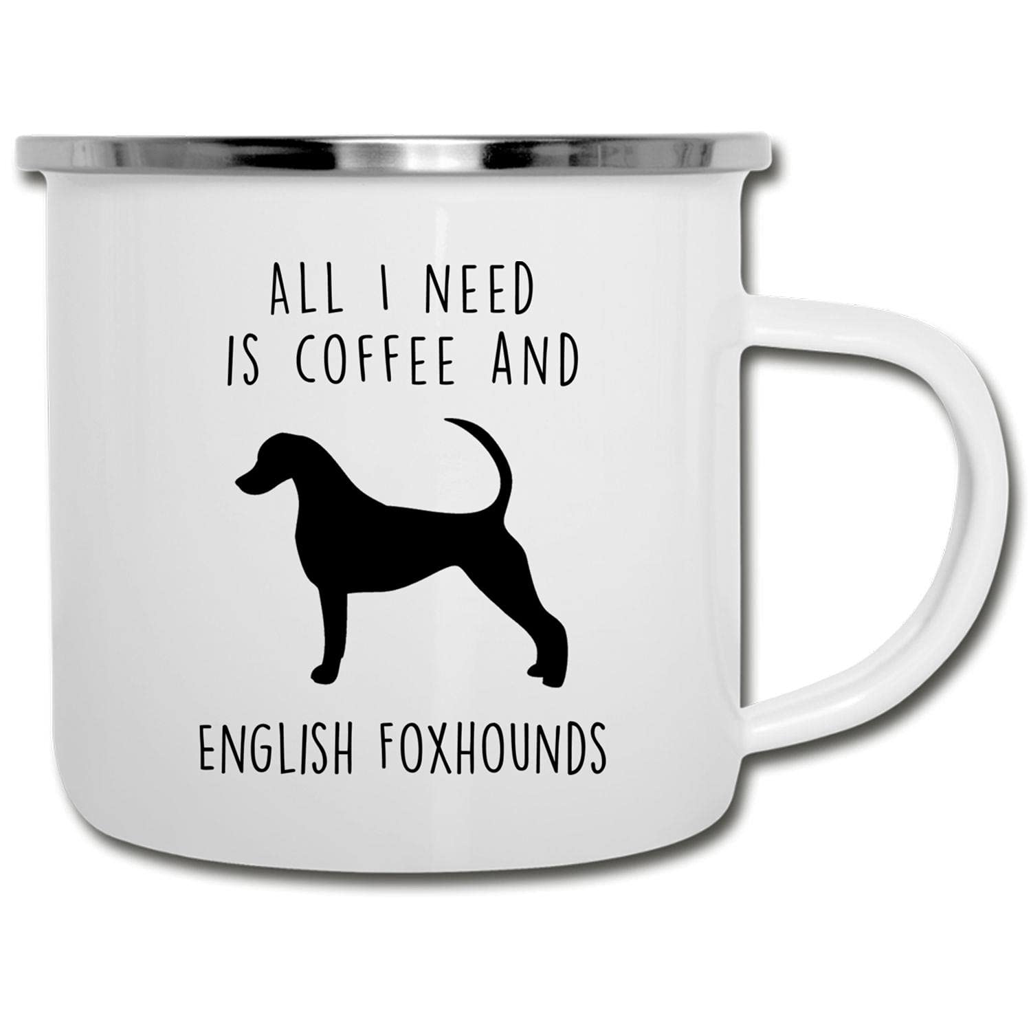 Funny Dog Mom Gift - I Love Coffee & English Foxhound Silhouette Enamel Camping Mug (12oz) | Christmas 2023 Present for Dog Lovers | Perfect for Camping, Travel & Home Use