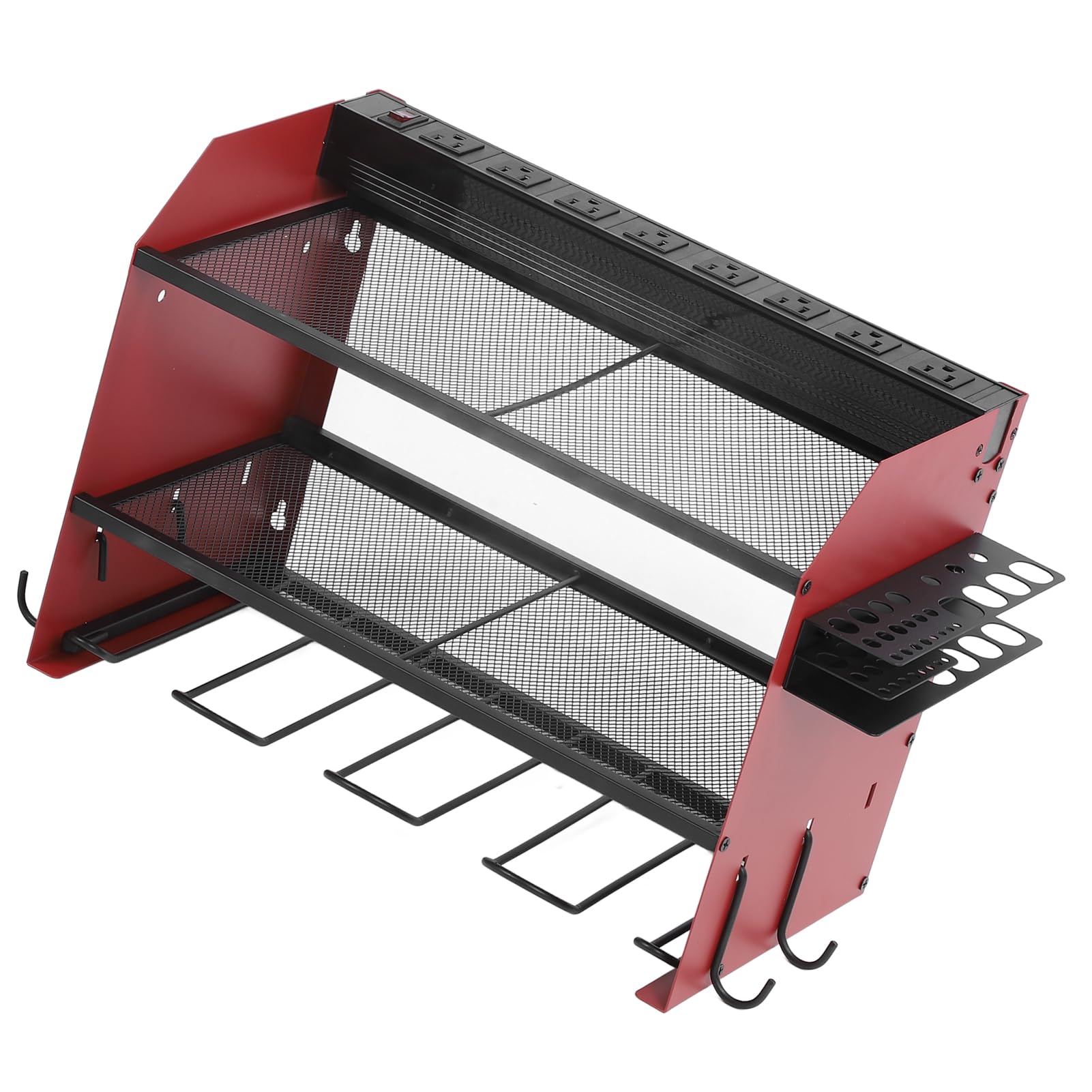 Modular Wall Power Tool Organizer with 4 Drill Holders & 8 Outlets - Adjustable Garage Tool Rack for Grinders, Screwdrivers & Charging Station | Perfect for Workshop, Garage & DIY Projects