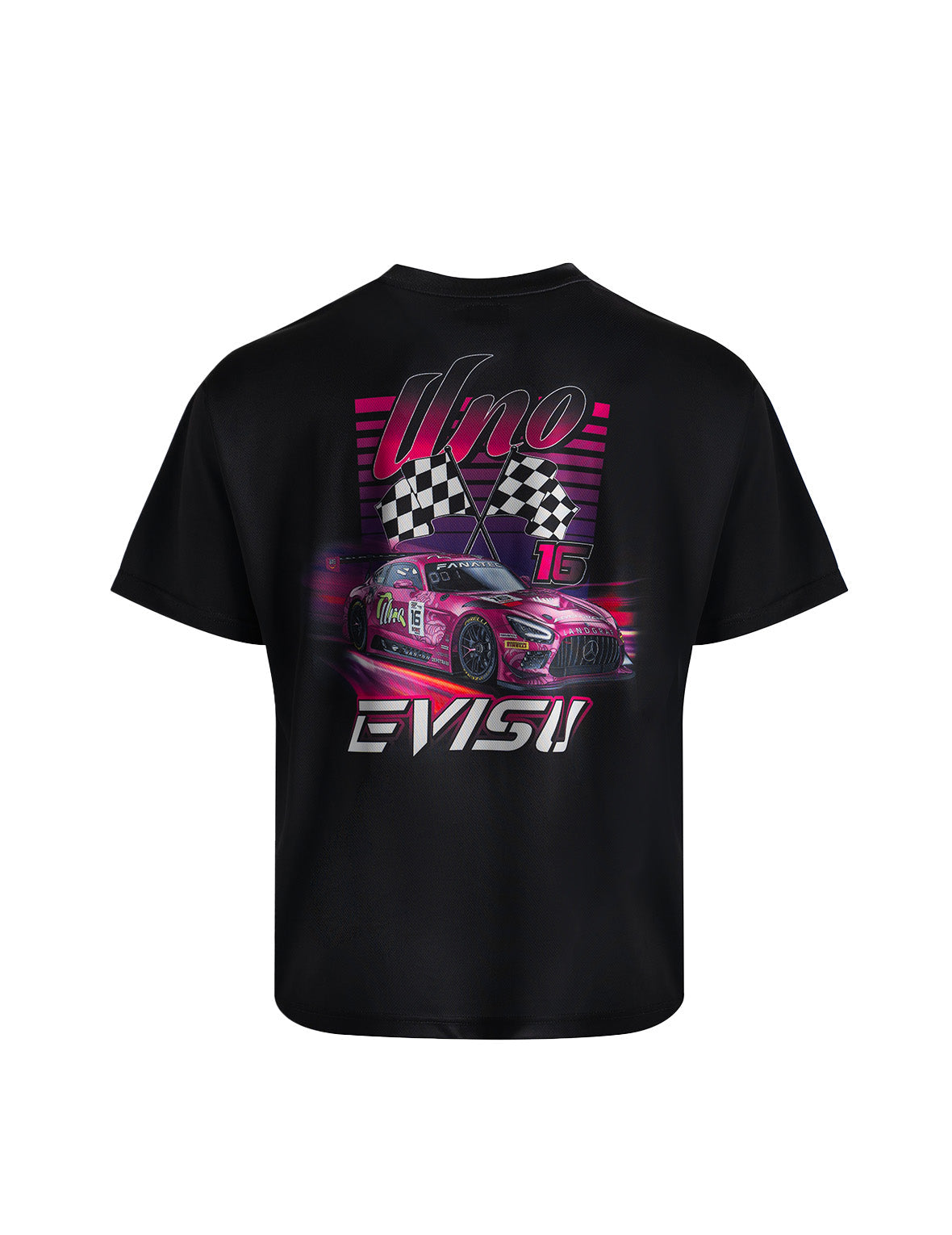 EVISU X UNO RACING Limited Edition Graphic Print T-Shirt - Stylish Streetwear for Men & Women - Perfect for Casual Wear, Gaming Events & Anime Conventions