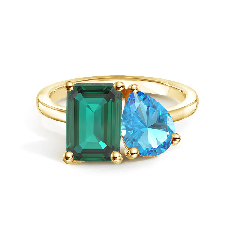 Toi et Moi Personalized Emerald Birthstone Ring - Custom Anniversary Jewelry for Couples, Women's Birthstone Engagement Ring - Perfect for Valentine's Day, Wedding Proposal & Romantic Gifts