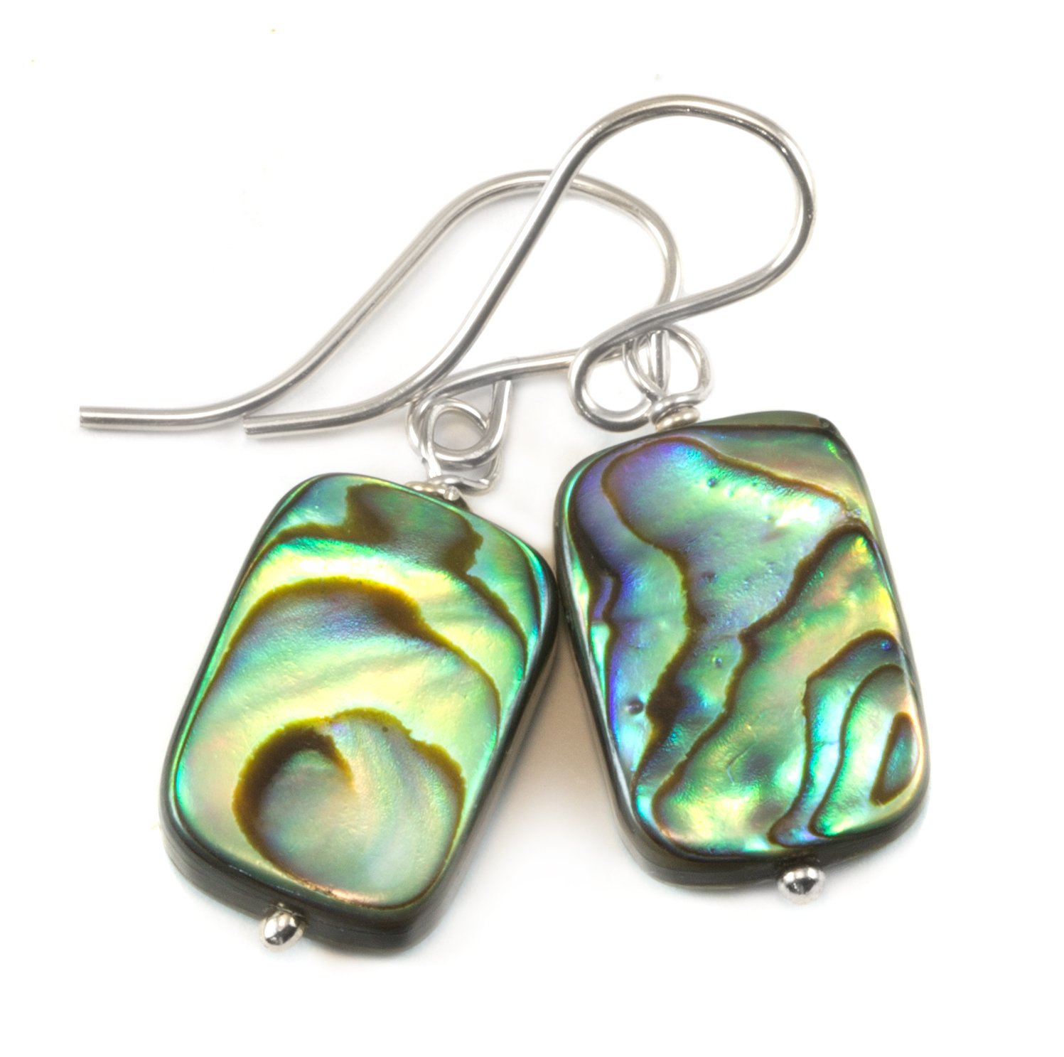 Exquisite Mother of Pearl Earrings - Natural Abalone Paua Shell in Peacock Blue | Elegant Rectangle MOP Dangle Earrings for Women | Perfect for Everyday Wear, Office, Parties & Special Occasions