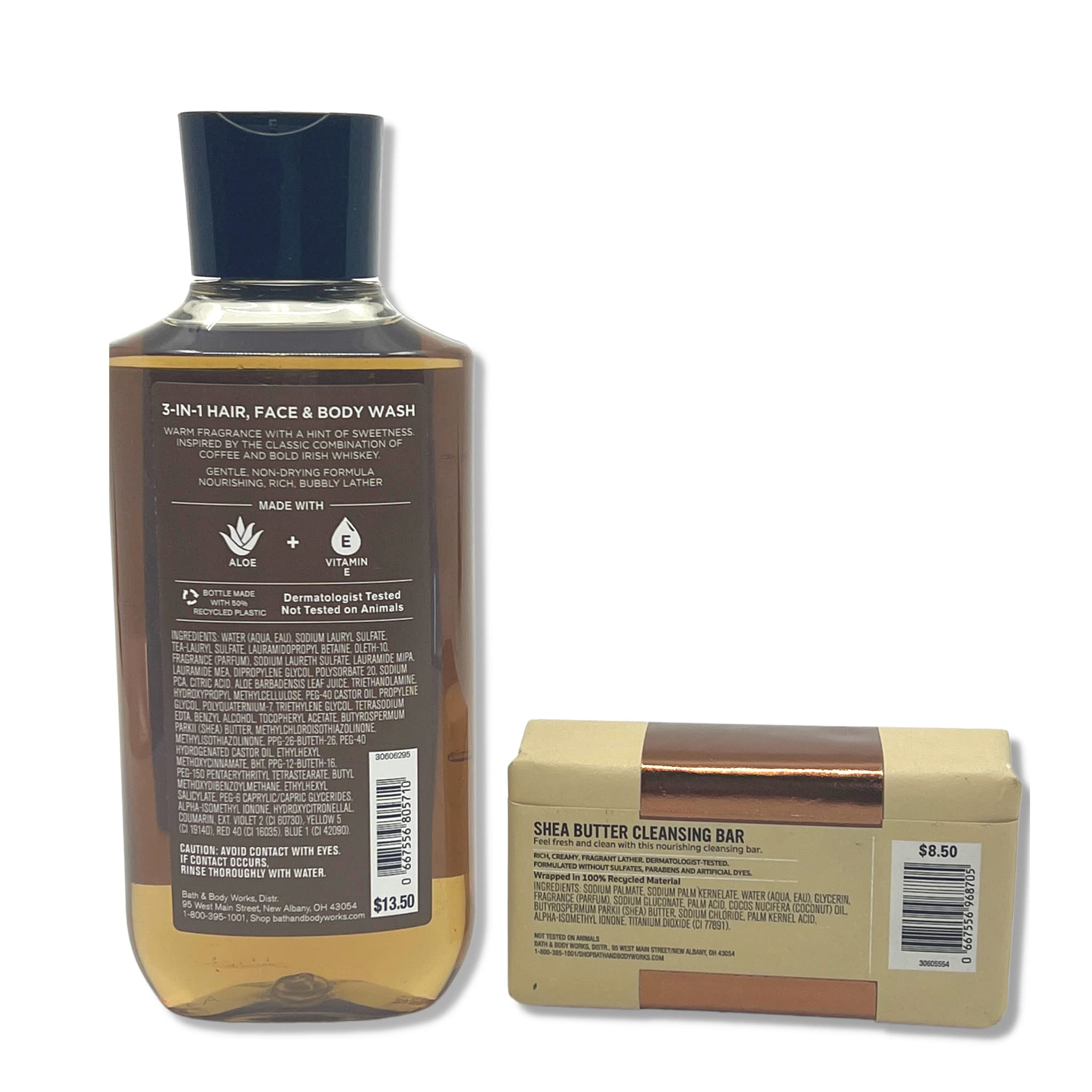 Bath & Body Works Coffee & Whiskey 2-Piece Gift Set - 10oz 3-in-1 Hair Face & Body Wash + 5oz Cleansing Bar | Men's Grooming Kit for Shower & Travel