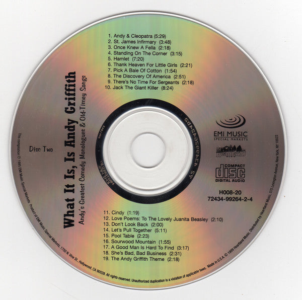 Andy Griffith's Greatest Comedy Monologues & Old Timey Songs - 2xCD Compilation (NM/M) - Classic American Humor for Road Trips, Family Gatherings & Nostalgic Entertainment