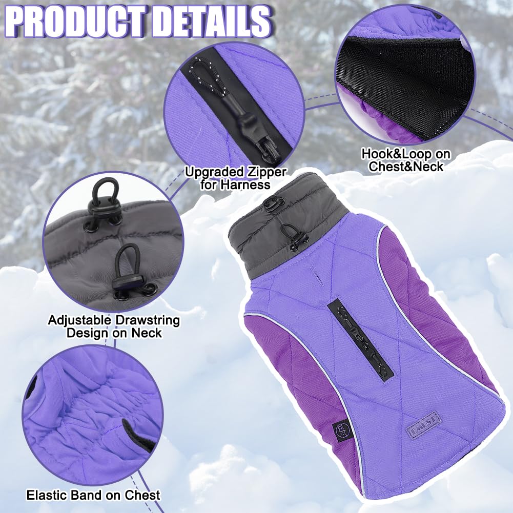 EMUST Fleece-Lined Winter Dog Vest - Warm Cold Weather Coat for Small, Medium & Large Dogs | Pet Apparel for Outdoor Walks & Winter Adventures (Mix-Purple, XXXL)