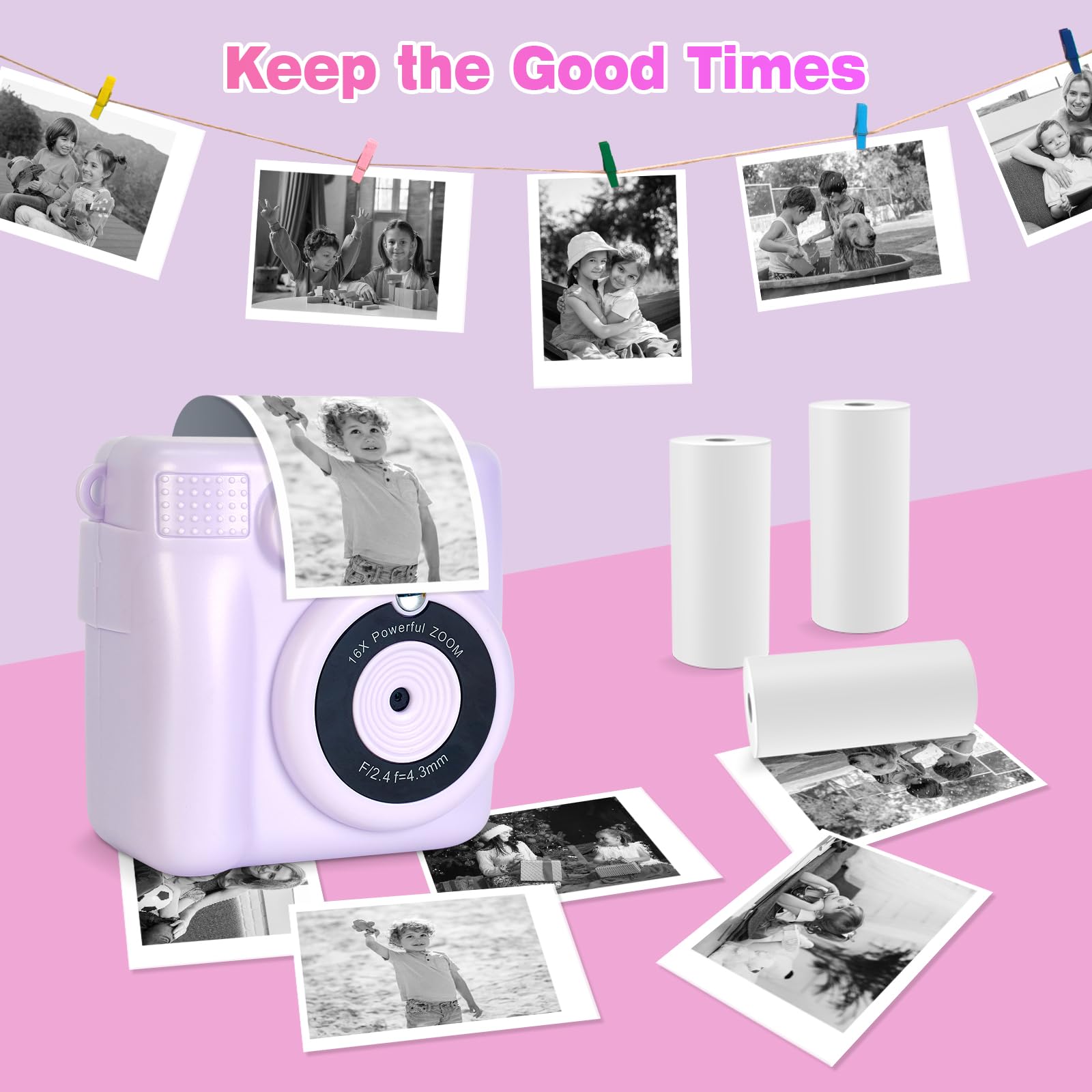 16 Rolls Kids Camera Instant Print Paper - HD Thermal Photo Printer Paper Rolls Compatible with Most Instant Print Cameras for Children (White, 16 Pack) - Perfect for Birthday Parties, Travel Memories & Creative Projects