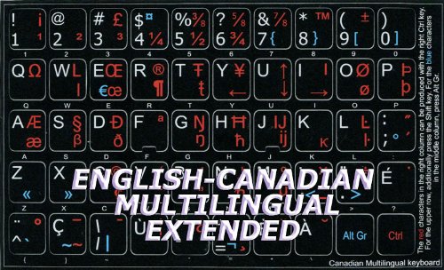 English-Canadian Multilingual Keyboard Stickers - Non-Transparent Black Background Labels for Laptop & Desktop (Perfect for Bilingual Typing, Coding, and Office Work)