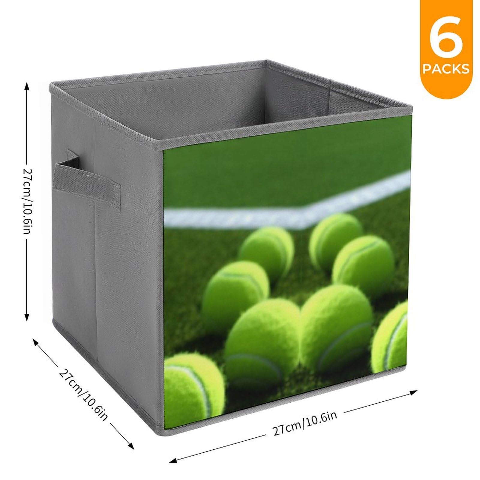 Premium 6-Pack Collapsible Storage Baskets with Handles - Foldable Fabric Storage Cubes for Tennis Balls, Sports Gear & Home Organization - Perfect for Closet, Laundry Room & Courtside Equipment Storage