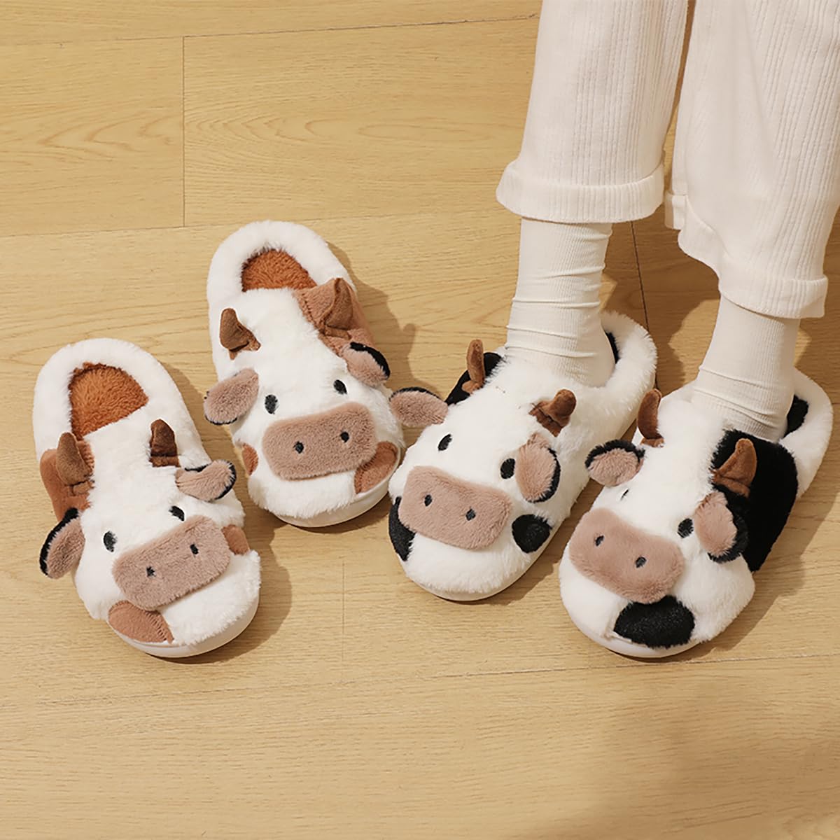 Women's Cozy Fluffy Cow Slippers - Warm Winter Animal House Shoes for Indoor Comfort | Perfect for Home, Lounge & Gift Giving