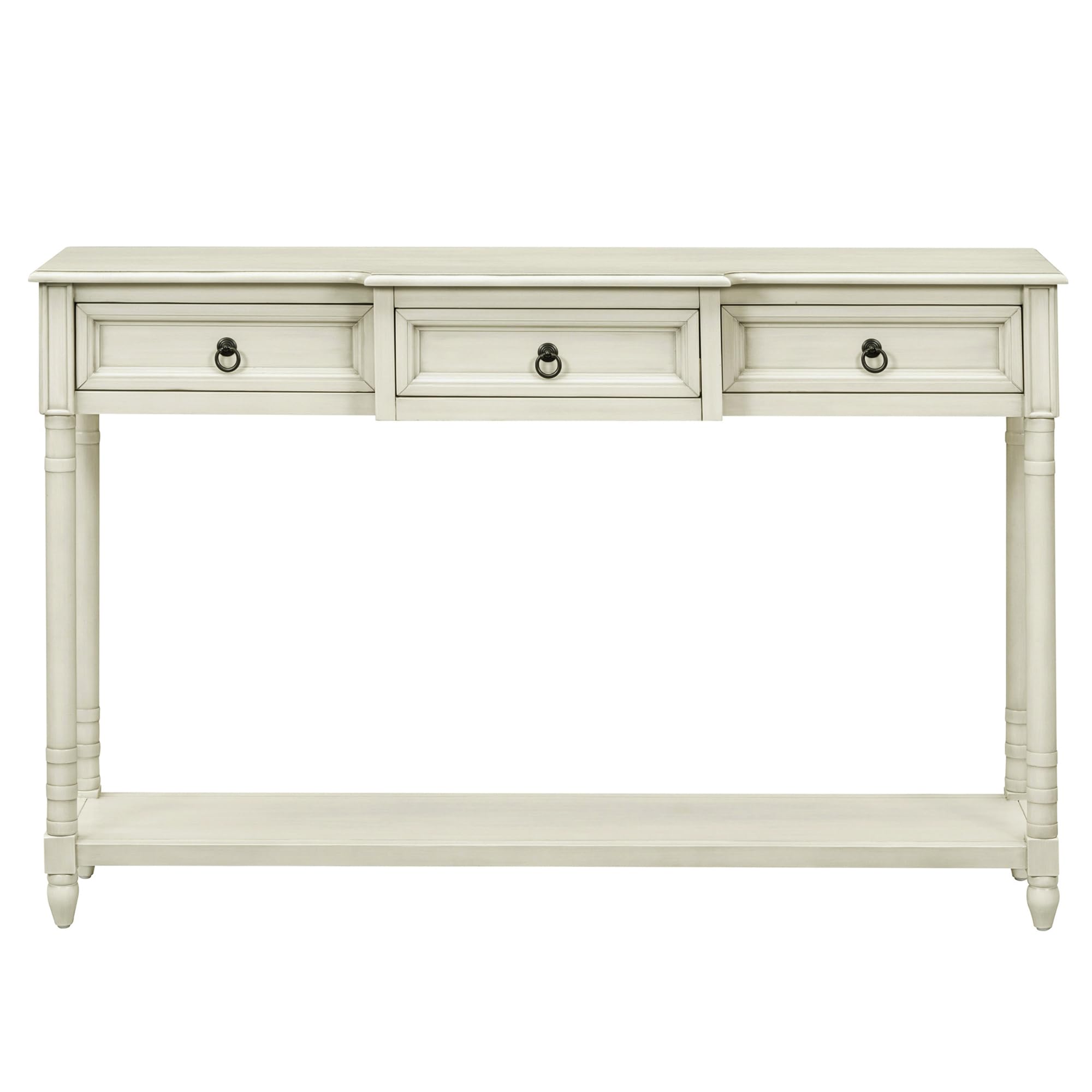 Luxury Sofa Console Table with 3 Drawers & Long Shelf - Antique White Entryway Furniture for Living Room, Hallway & Bedroom Decor