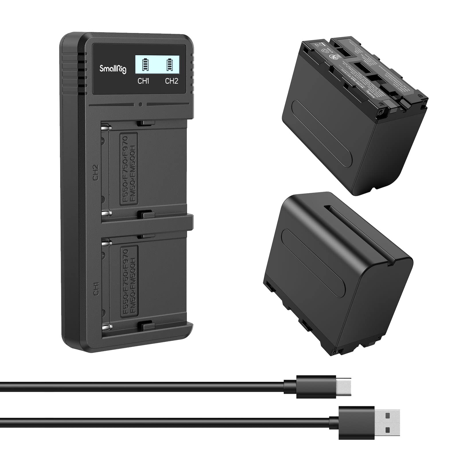 SMALLRIG NP-F970 Replacement Batteries (2-Pack) with Fast Dual USB Charger - Compatible with Sony NP-F970, NP-F960, NP-F950, NP-F930, NP-F550, NP-F570, NP-F750 - Perfect for Sony Camcorders, DSLRs, and Video Recording Equipment