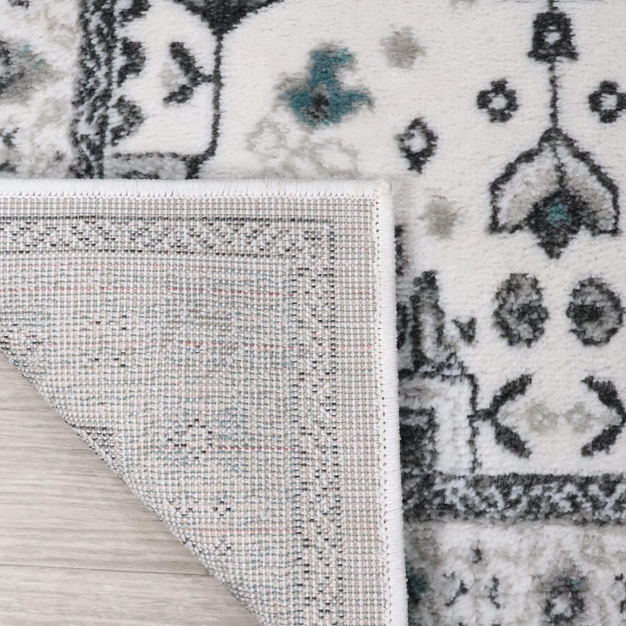 Premium Jute Backed Indoor Area Rug - Rustic Medallion Design 8' x 10' in Grey Ivory | Entryway, Hallway, Kitchen, Office, Bedroom, Living & Dining Room Decor | Soft & Durable Floor Covering for Cozy Home Atmosphere | Einsgrove Collection