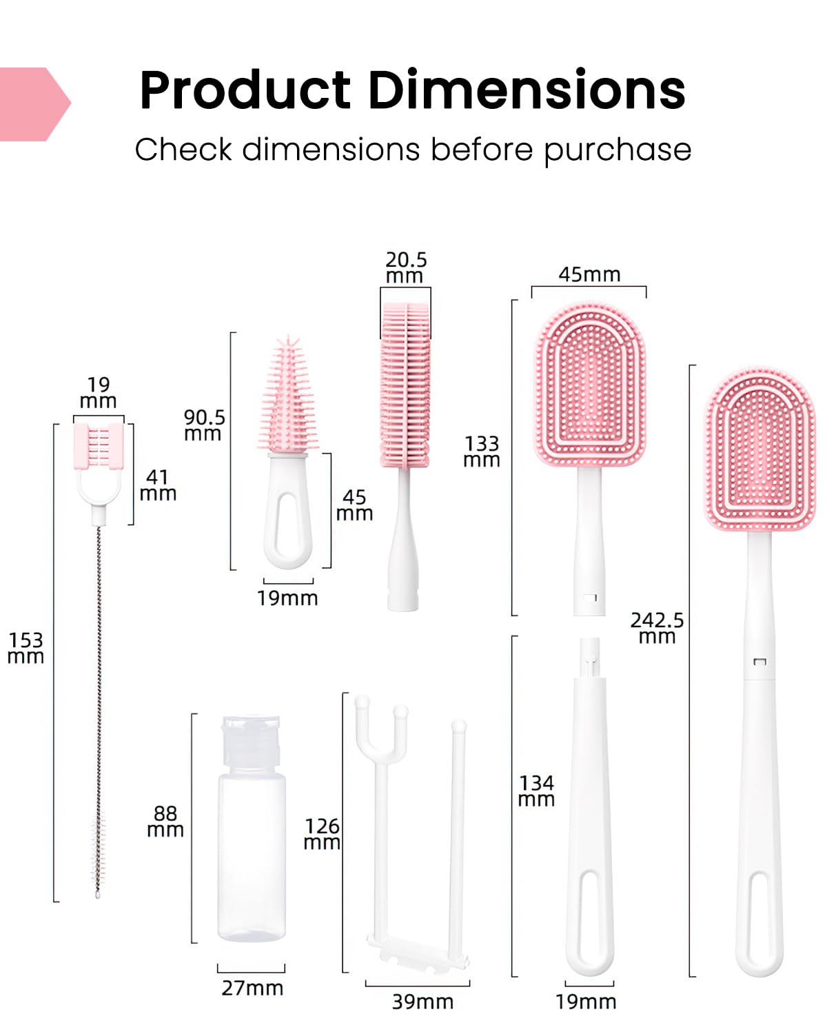 6-in-1 Travel Baby Bottle Brush Cleaning Kit with Silicone Brush, Nipple Brush, Straw Brush, Drying Rack & Organizer | Portable Bottle Cleaner for Breastfeeding Moms | Perfect for Travel, Daycare & On-the-Go Feeding Essentials