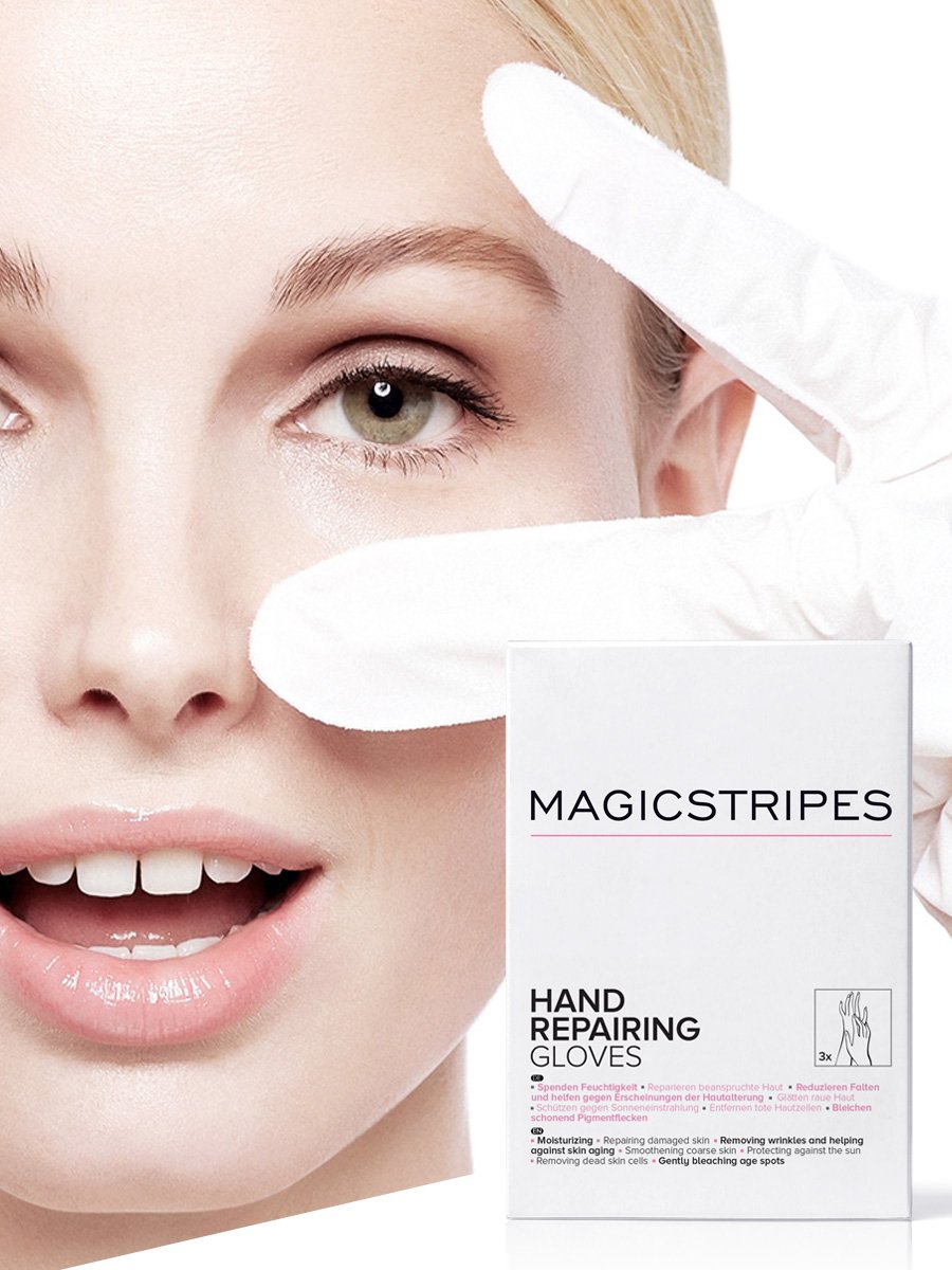 MAGICSTRIPES Moisturizing Hand Repair Gloves with Collagen & Shea Butter - Spa Treatment for Dry Skin, Nail Care & Age Spot Reduction (3 Pairs) - Perfect for Nighttime Hydration, Winter Hand Care & At-Home Spa Treatments