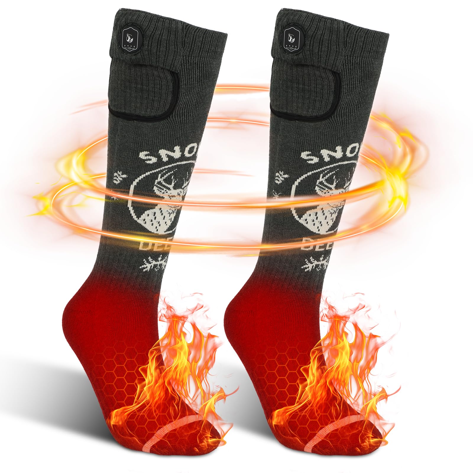 SNOW DEER Heated Socks for Men & Women - 7.4V Rechargeable Battery Electric Warm Socks for Winter, Cold Weather - Perfect for Hunting, Fishing, Camping, Hiking & Skiing - Keep Your Feet Toasty in Freezing Temperatures