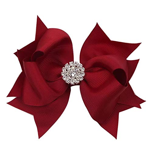 4 Inch Grosgrain Bow Hair Clip with Rhinestone - Alligator Clip for Women (Cherry) | Perfect for Parties, Weddings & Everyday Style