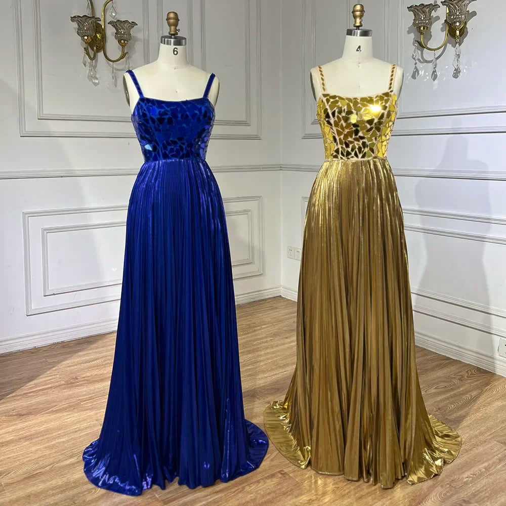 Elegant Blue Spaghetti Straps Lace-Up Back Mermaid Prom Dress with Beaded Sequins for Women - Perfect for 2025 Weddings, Parties & Special Occasions | LA72612