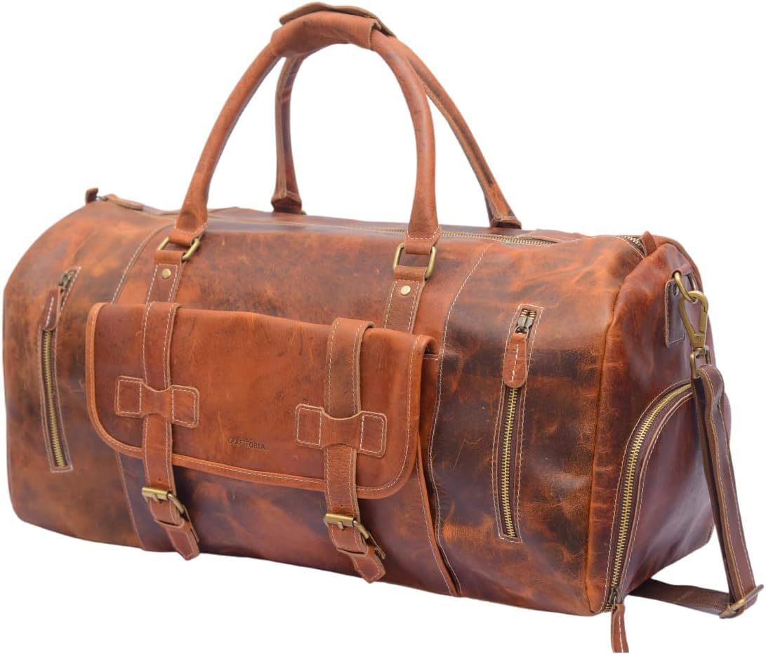 Premium Full Grain Leather Duffel Bag for Men & Women - 30 Inch Large Travel, Gym & Overnight Weekender Bag (Dark Brown) | Durable Carry-On for Business Trips, Sports & Weekend Getaways