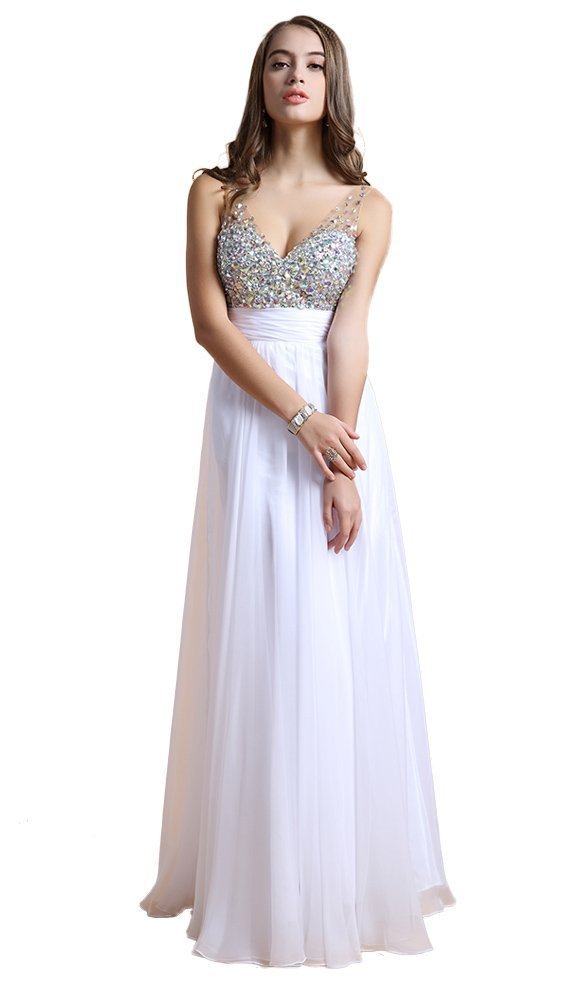 Elegant V-Neck Sequin Chiffon Long Prom Dress for Women | Wedding, Evening Party & Formal Events | Perfect for Bridesmaids, Homecoming & Special Occasions