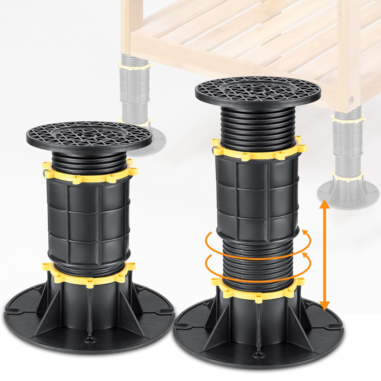 2 PCS Adjustable Bed Support Legs 8.66-13.38 Inch - Heavy Duty Bed Frame Replacement Legs for Center Support & Slats Reinforcement - Perfect for Queen, King Size Beds - Bedroom Furniture Accessories