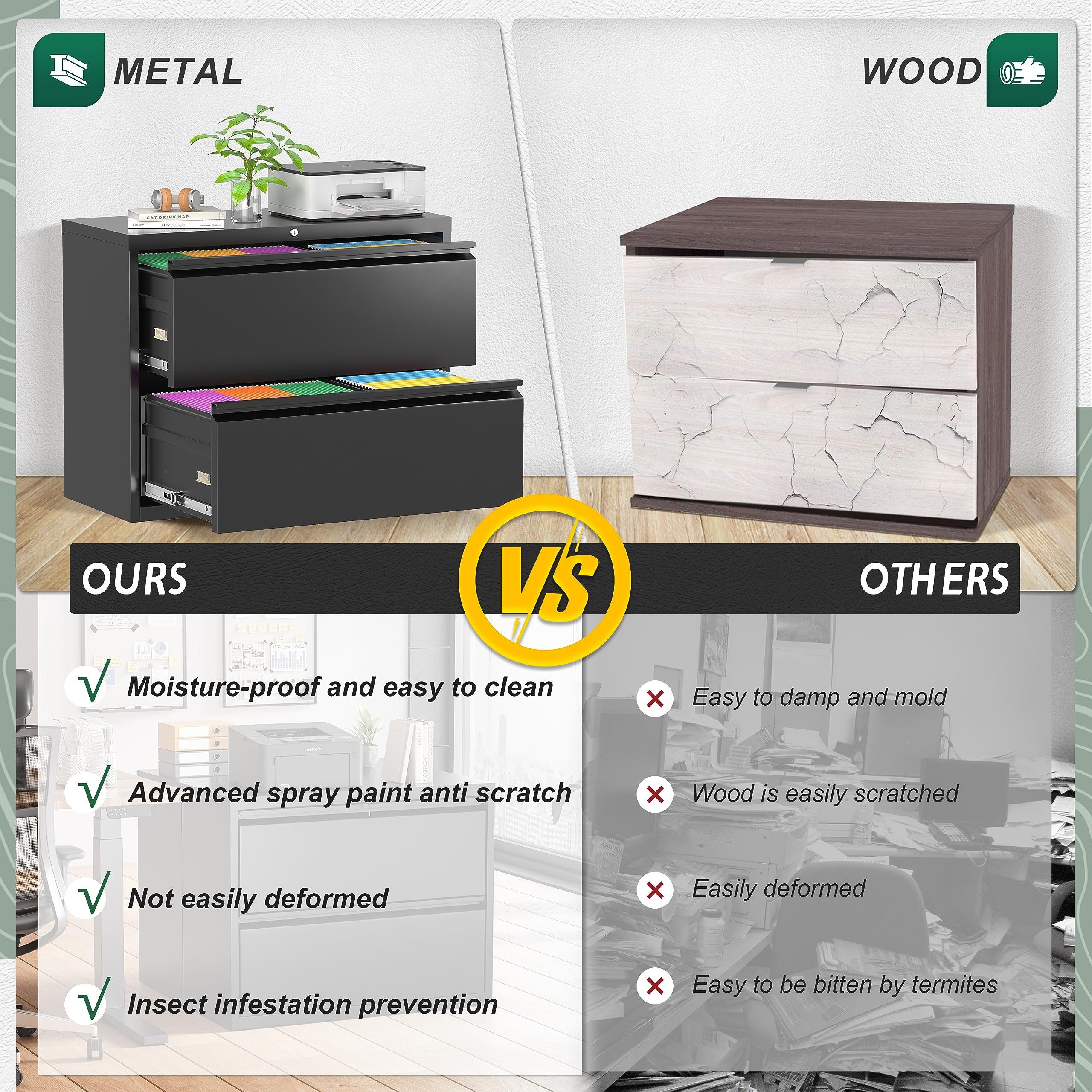 Superday 2-Drawer Metal Lateral File Cabinet with Lock - Black Lockable Filing Cabinet for Home Office, Legal, Letter & A4 Documents - Secure Storage for Hanging Files | Perfect for Office Organization & Document Protection