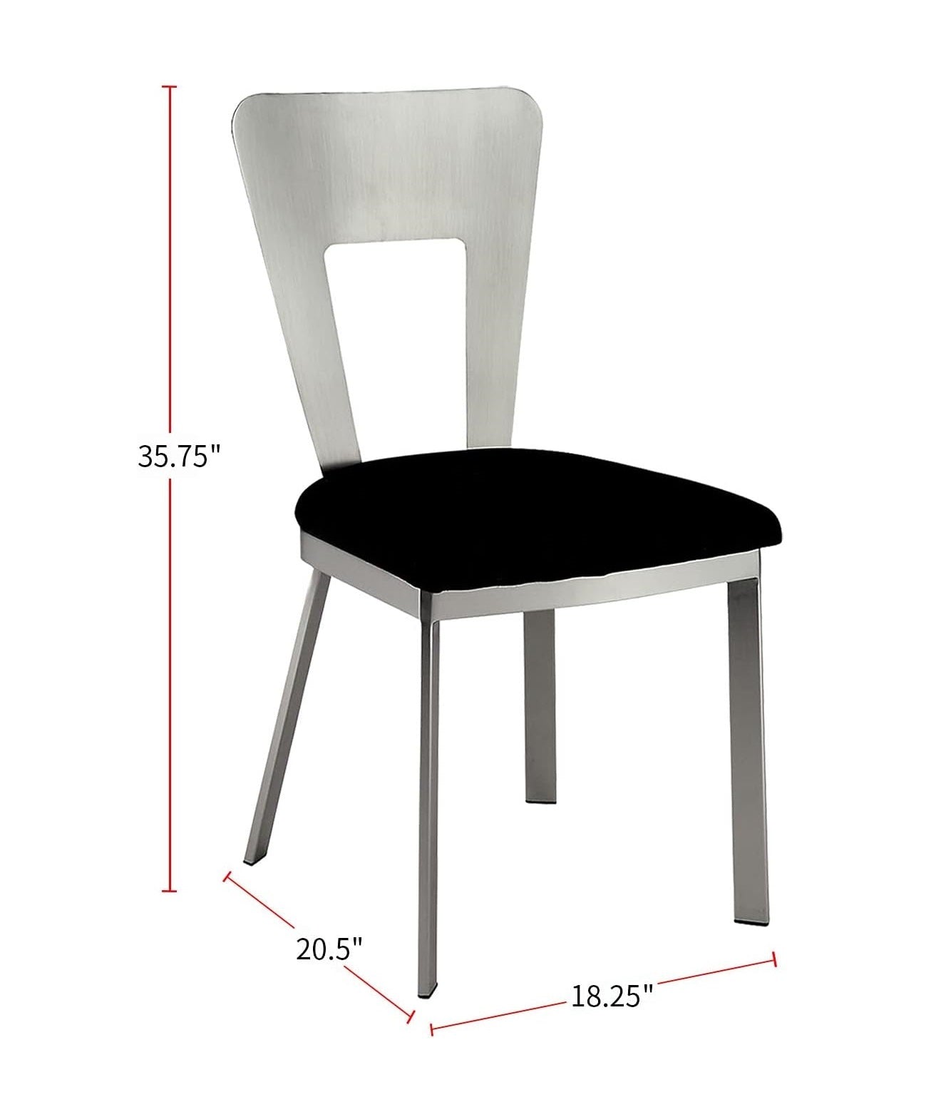 Modern Silver Metal 2-Piece Dining Chair Set with Black Microfiber Upholstery - Keyhole Back Design & Satin Powder Coating - Perfect for Kitchen, Dining Room, or Breakfast Nook Seating