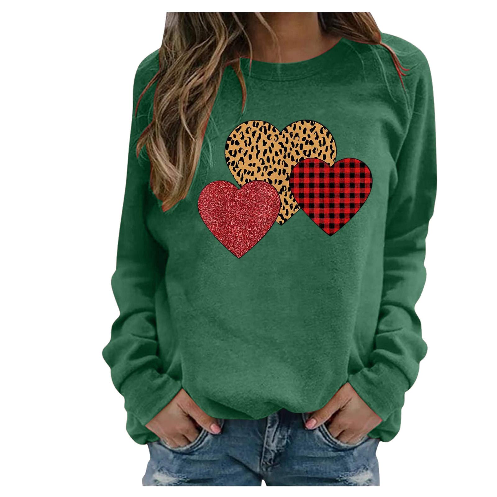 Women's Trendy Casual & Athletic Tops - Long Sleeve Graphic Crewneck Sweatshirts for Valentine's Day | Loose Fit Workout Shirts & Everyday Wear | Perfect for Gym, Dating, Office & Weekend Outfits