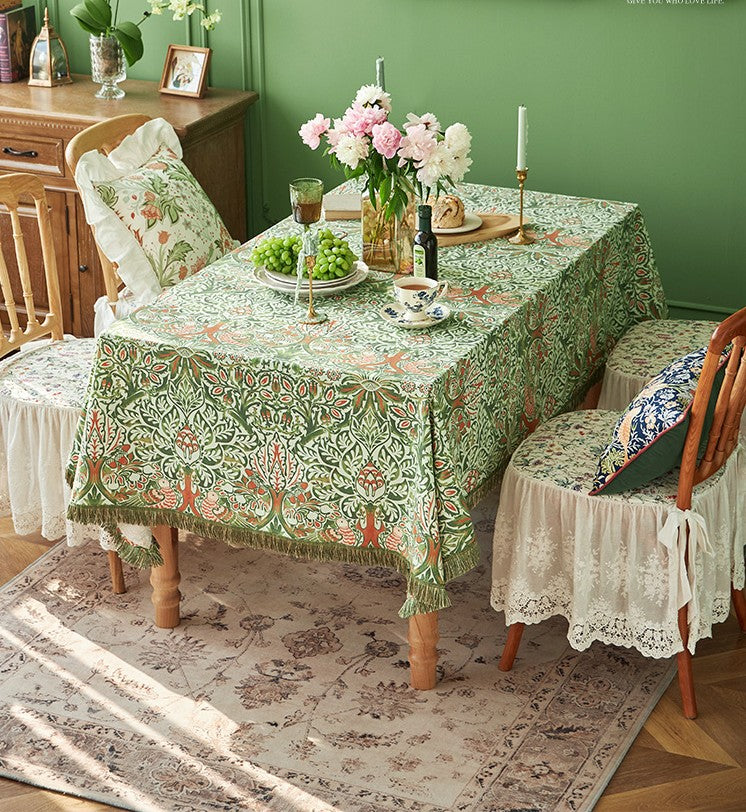 Green Floral Tablecloth for Home Decor - Large Square & Extra Long Rectangle Dining Table Cover - Perfect for Parties, Weddings & Everyday Use