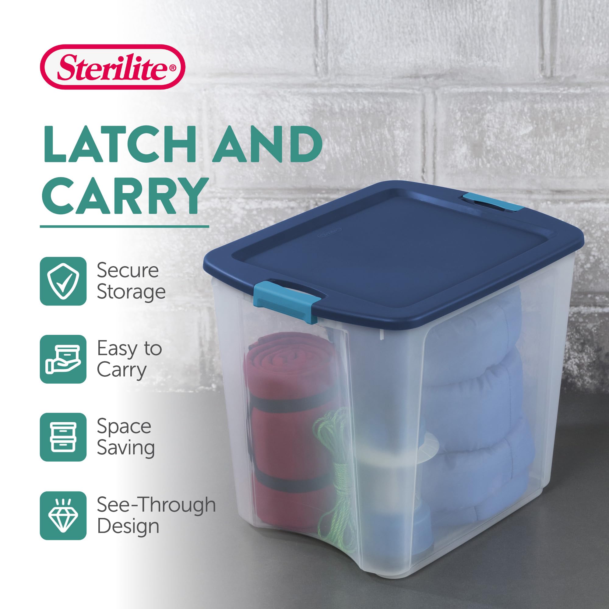 Sterilite 12-Pack 27 Gallon Clear Plastic Storage Bins with Secure Latching Lids & Ergonomic Handles for Home Organization, Garage Storage, and Moving Supplies